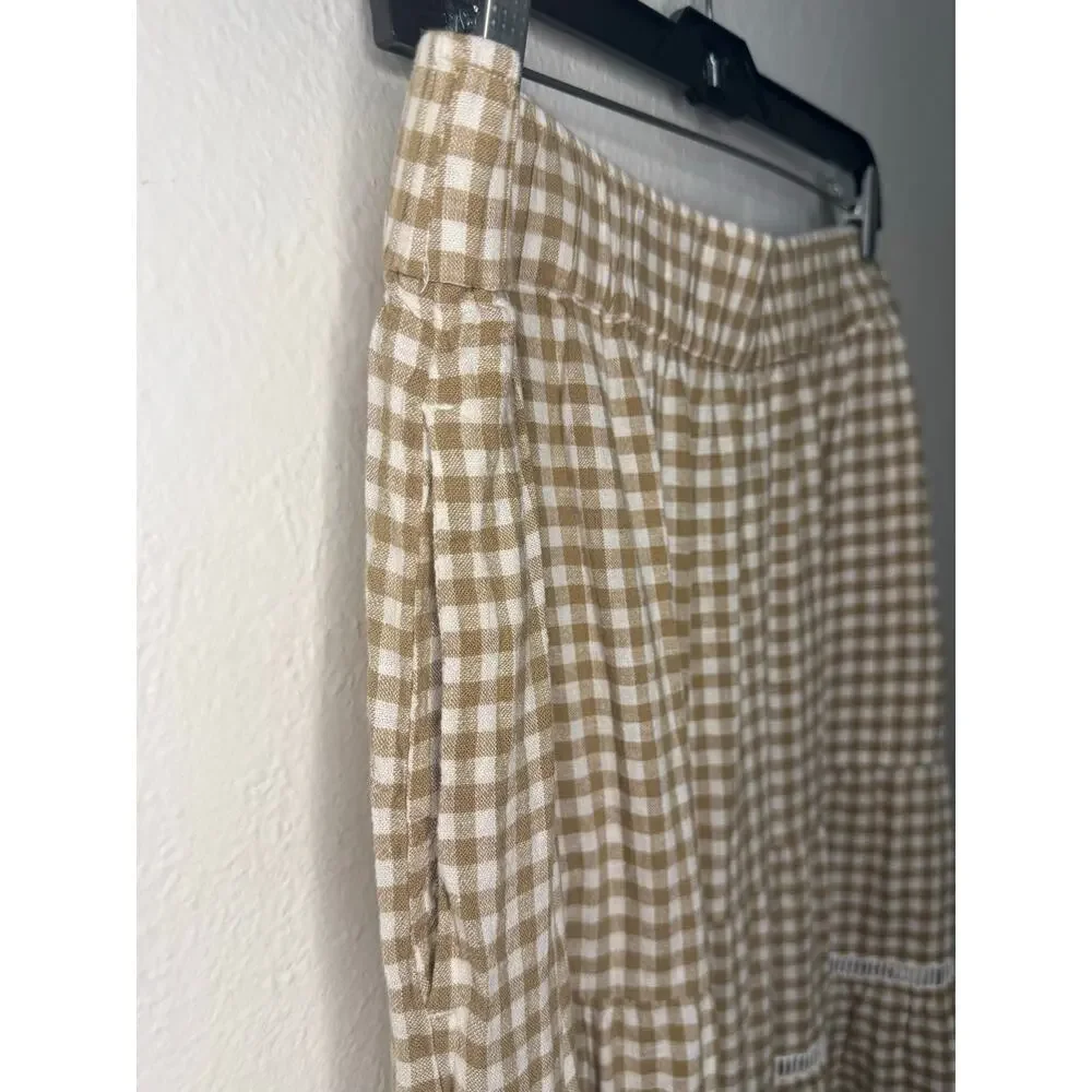 Madewell Linen-Blend Eyelet-Trim Women’s XL Tiered Maxi Skirt Seed Khaki Plaid - Picture 5 of 8